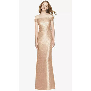 Dessy Collection Women's 14 Mermaid Maxi Sequin Dress Rose Gold $285 MSRP J2-1